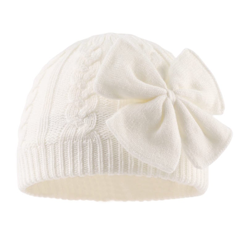 JANGANNSA Winter Warm Knitted Baby Hat for Girls Cotton Lined Infant Toddler Hat Autumn Cute Bow Classic Girls Beanie 0-6Y(L,White) - Image 2